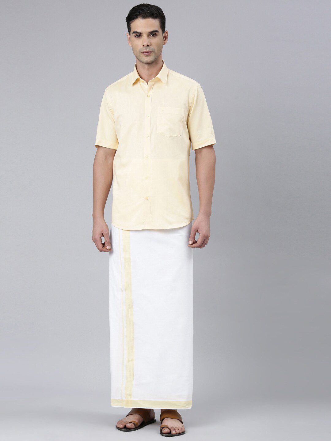 

ALAYA Men Cotton Shirt with Dhoti, Beige