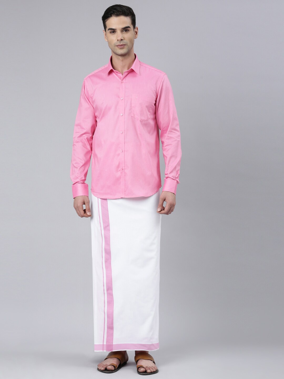 

ALAYA Cotton Shirt With Veshti, Pink