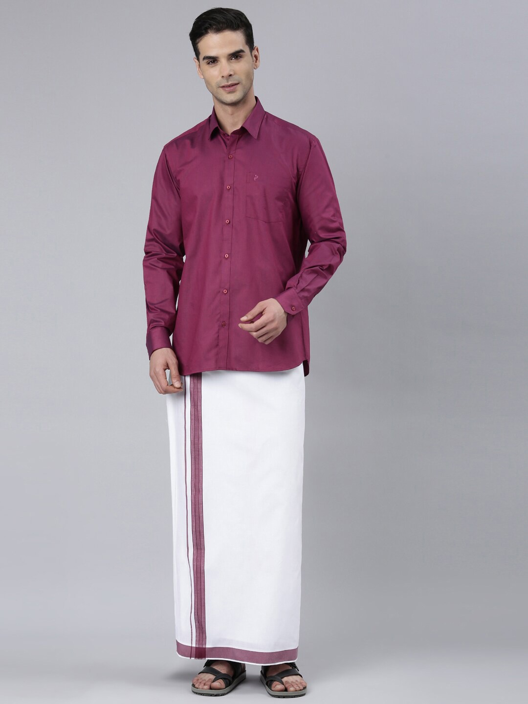 

ALAYA Cotton Shirt With Veshti, Violet