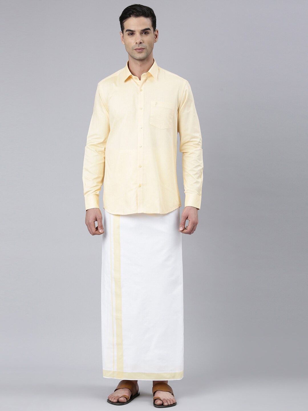 

ALAYA Cotton Shirt with Veshti, Beige