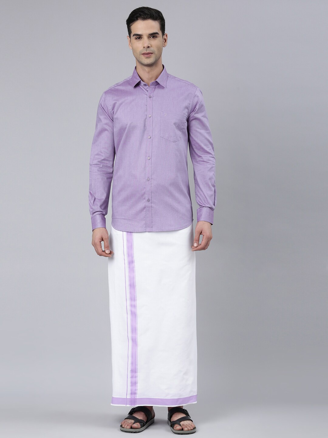 

ALAYA Cotton Shirt With Veshti, Lavender