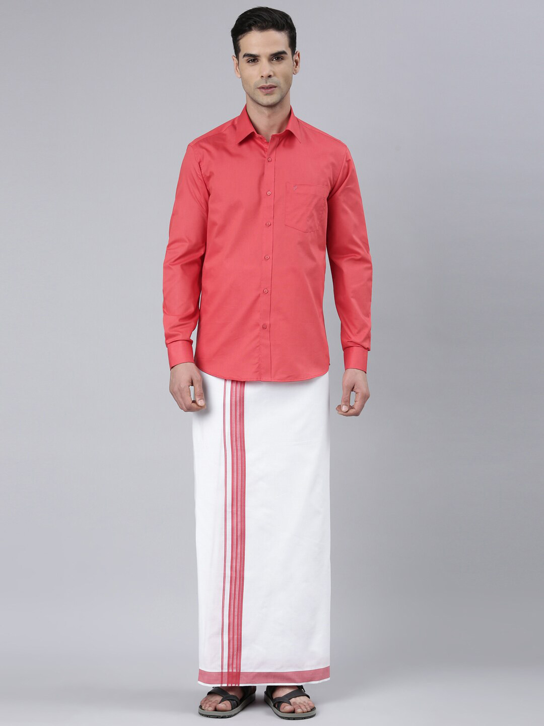 

ALAYA Cotton Shirt With Veshti, Red