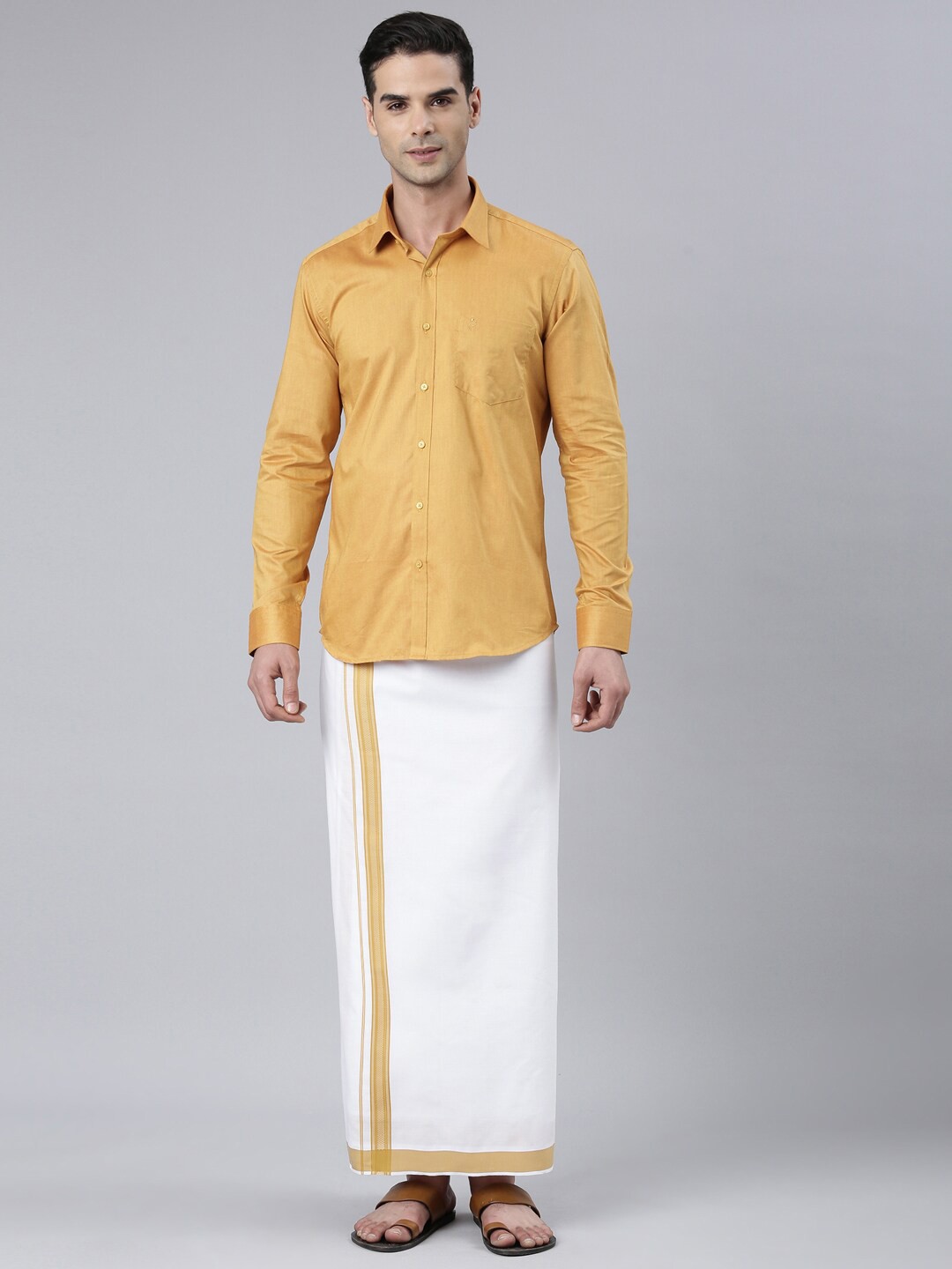 

ALAYA Cotton Shirt With Veshti, Mustard