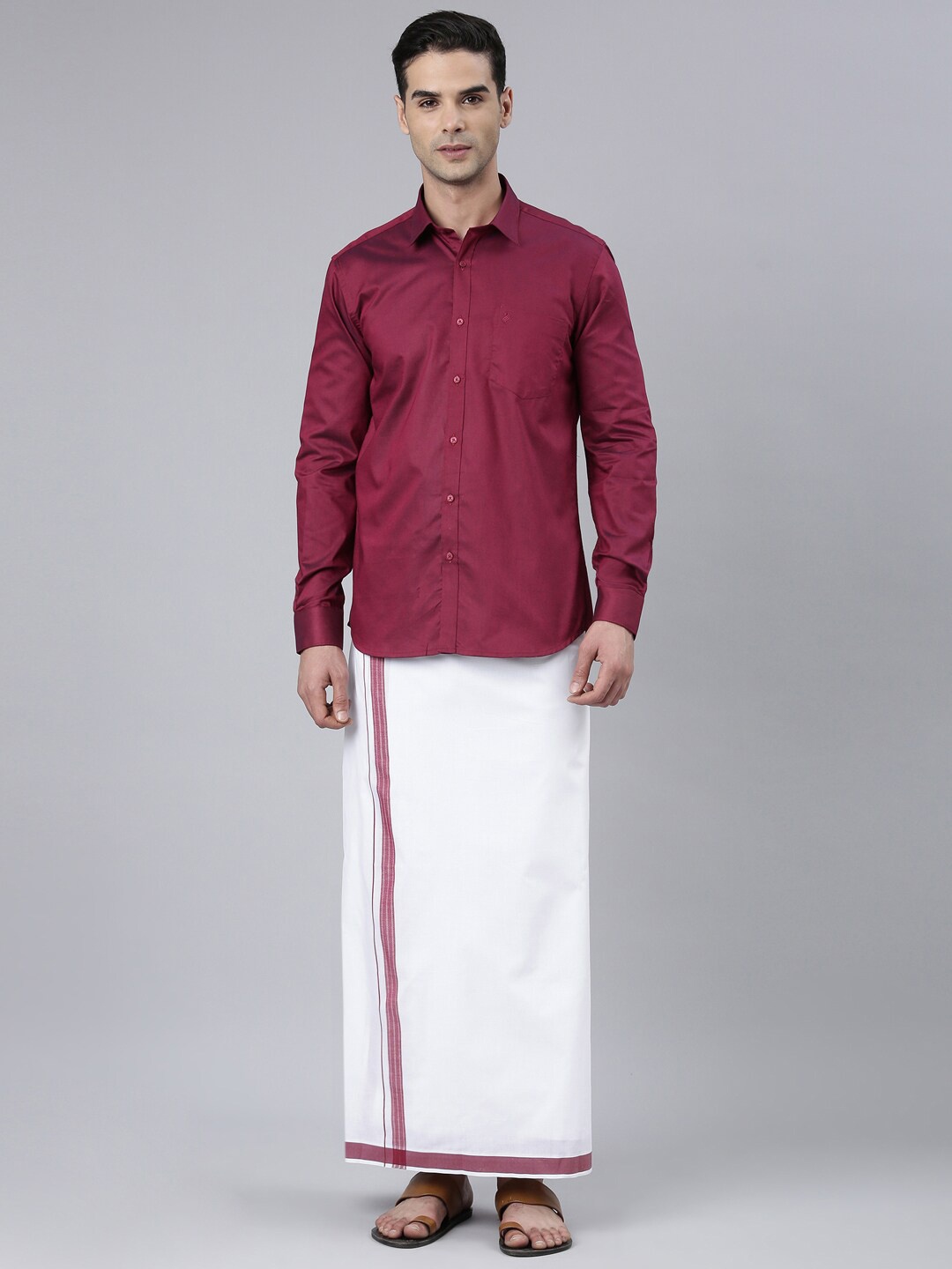 

ALAYA Cotton Shirt With Veshti, Maroon