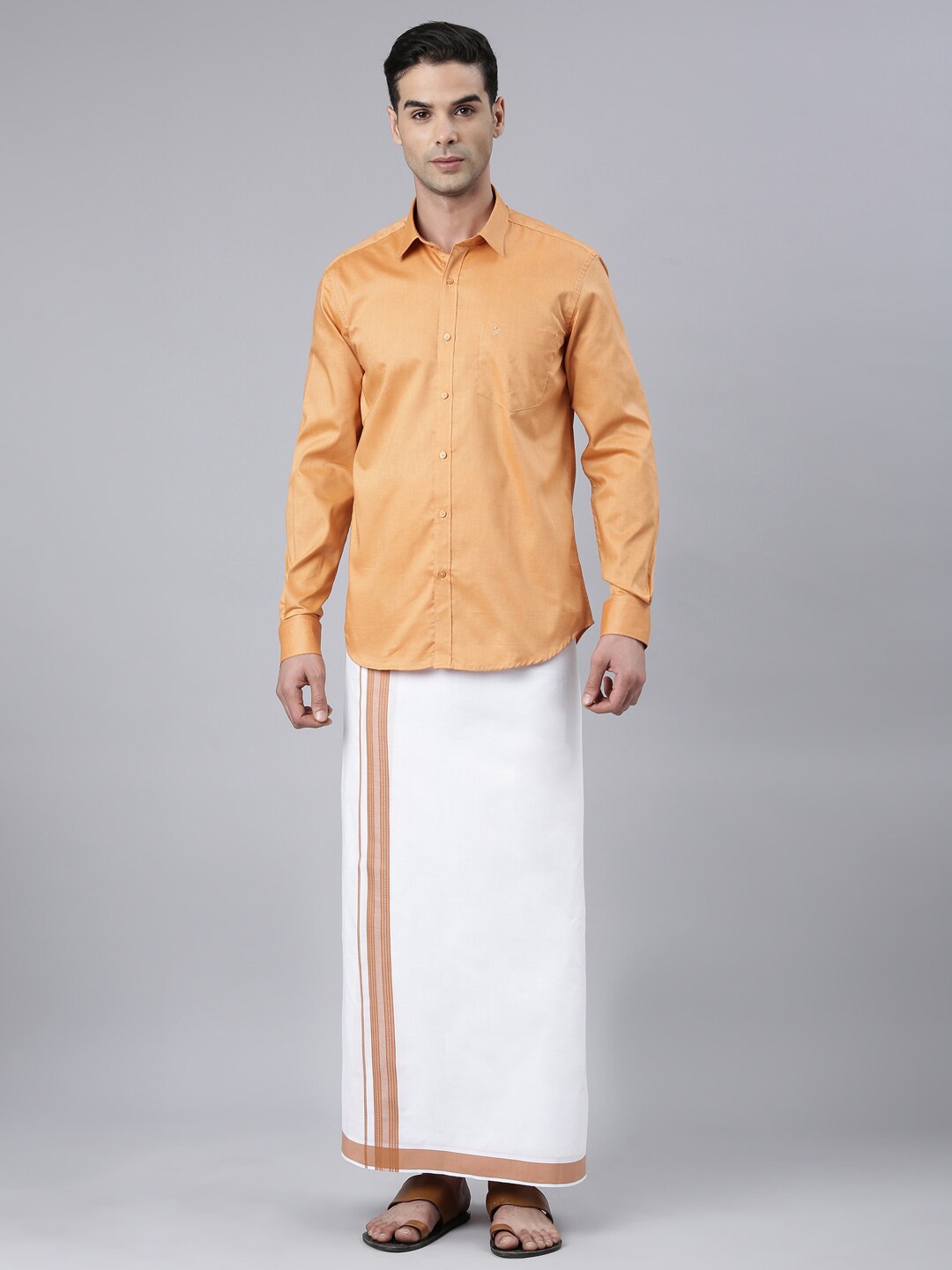 

ALAYA Cotton Shirt With Veshti, Orange