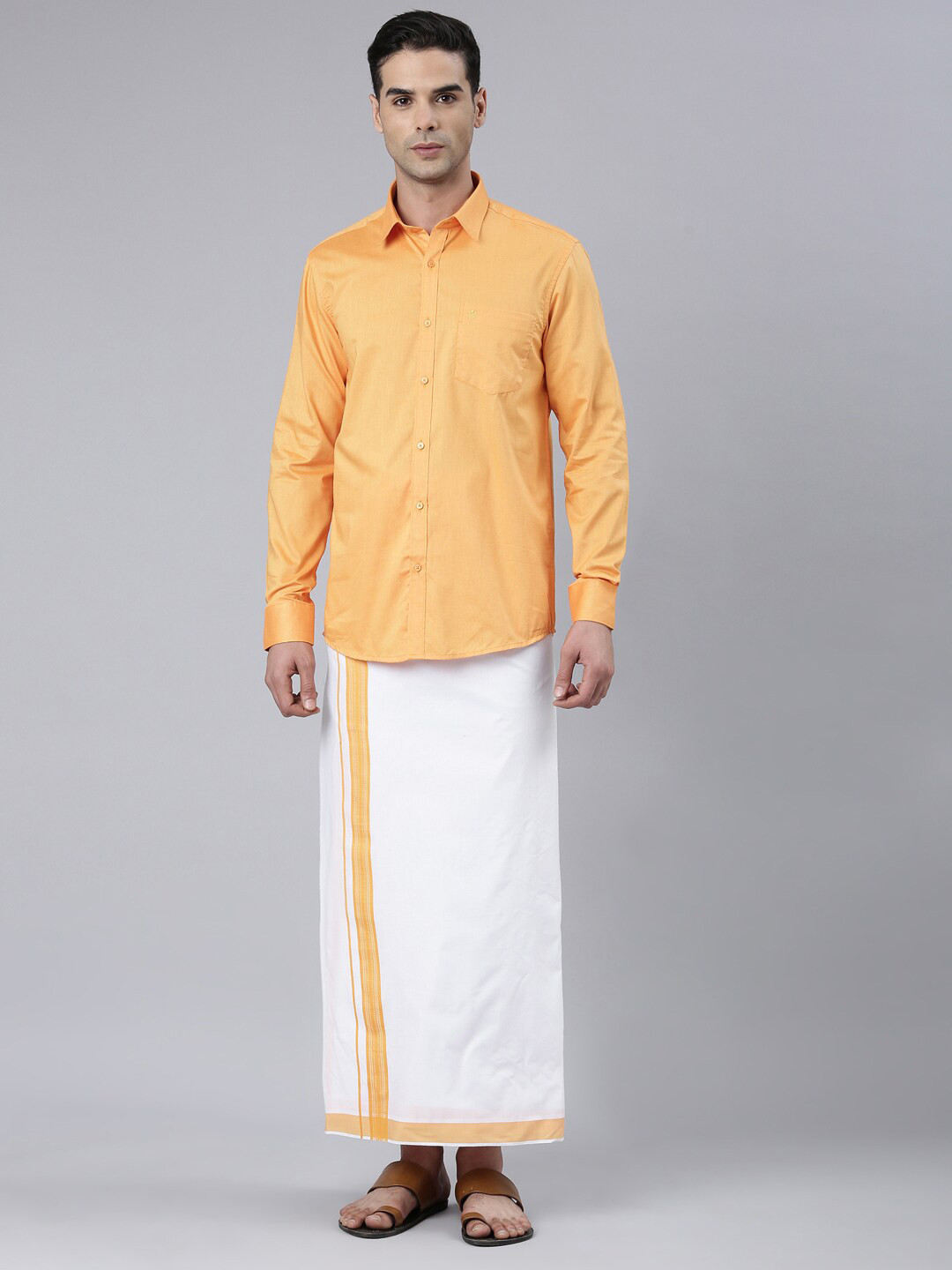 

ALAYA Cotton Shirt With Veshti, Orange