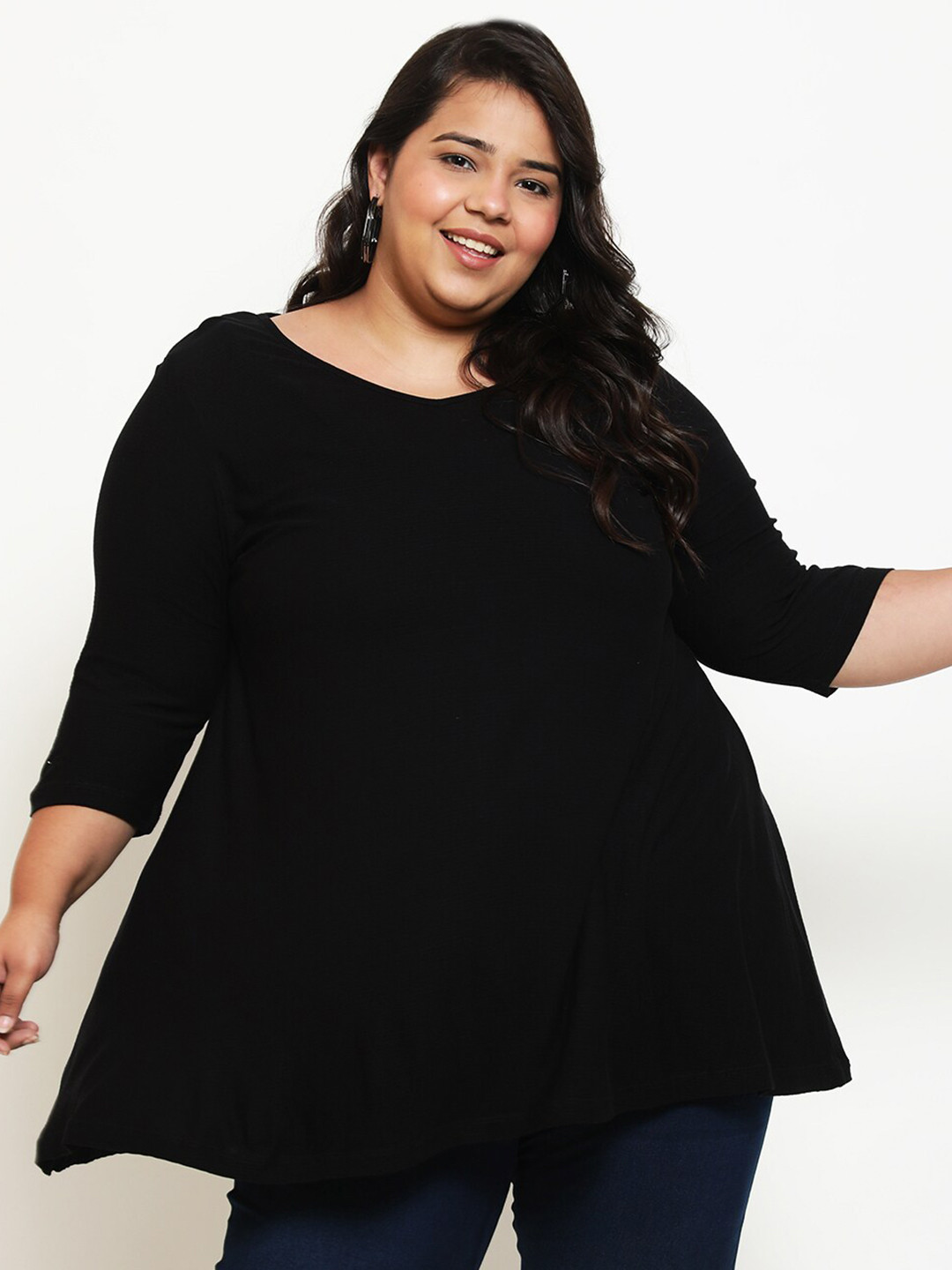 

Amydus Round Neck Cotton A-Line Top, Black