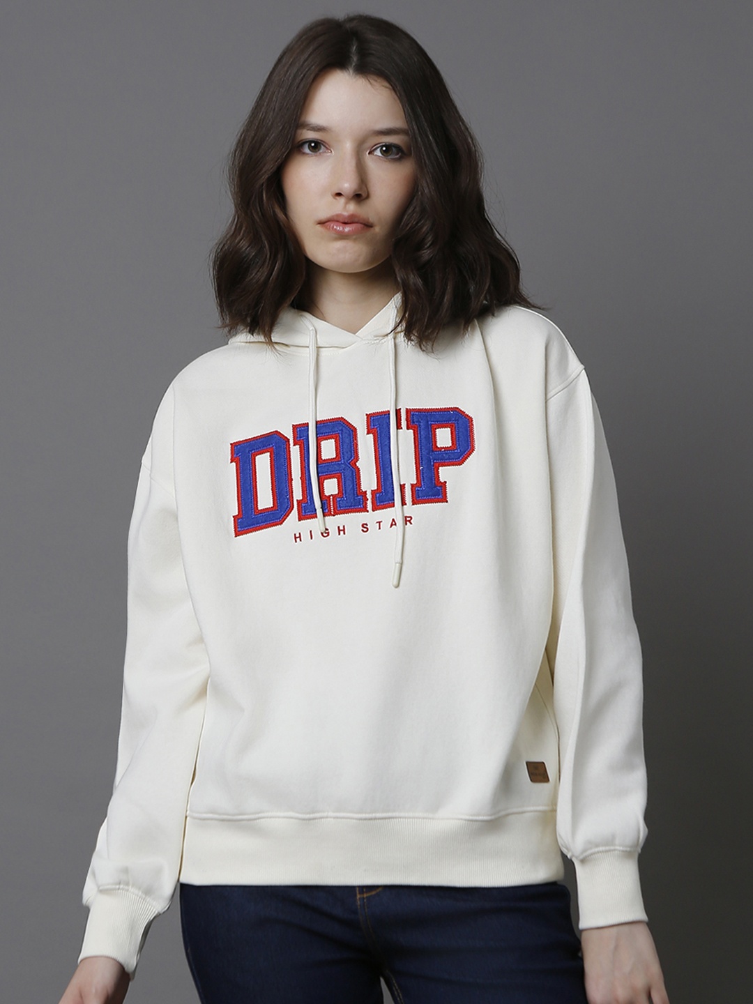 

High Star Typography Printed Hooded Sweatshirt, Off white