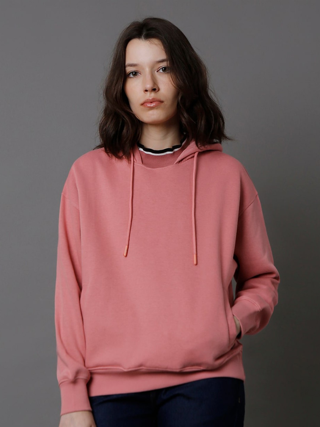 

High Star Hooded Long Sleeve Pullover Sweatshirt, Pink