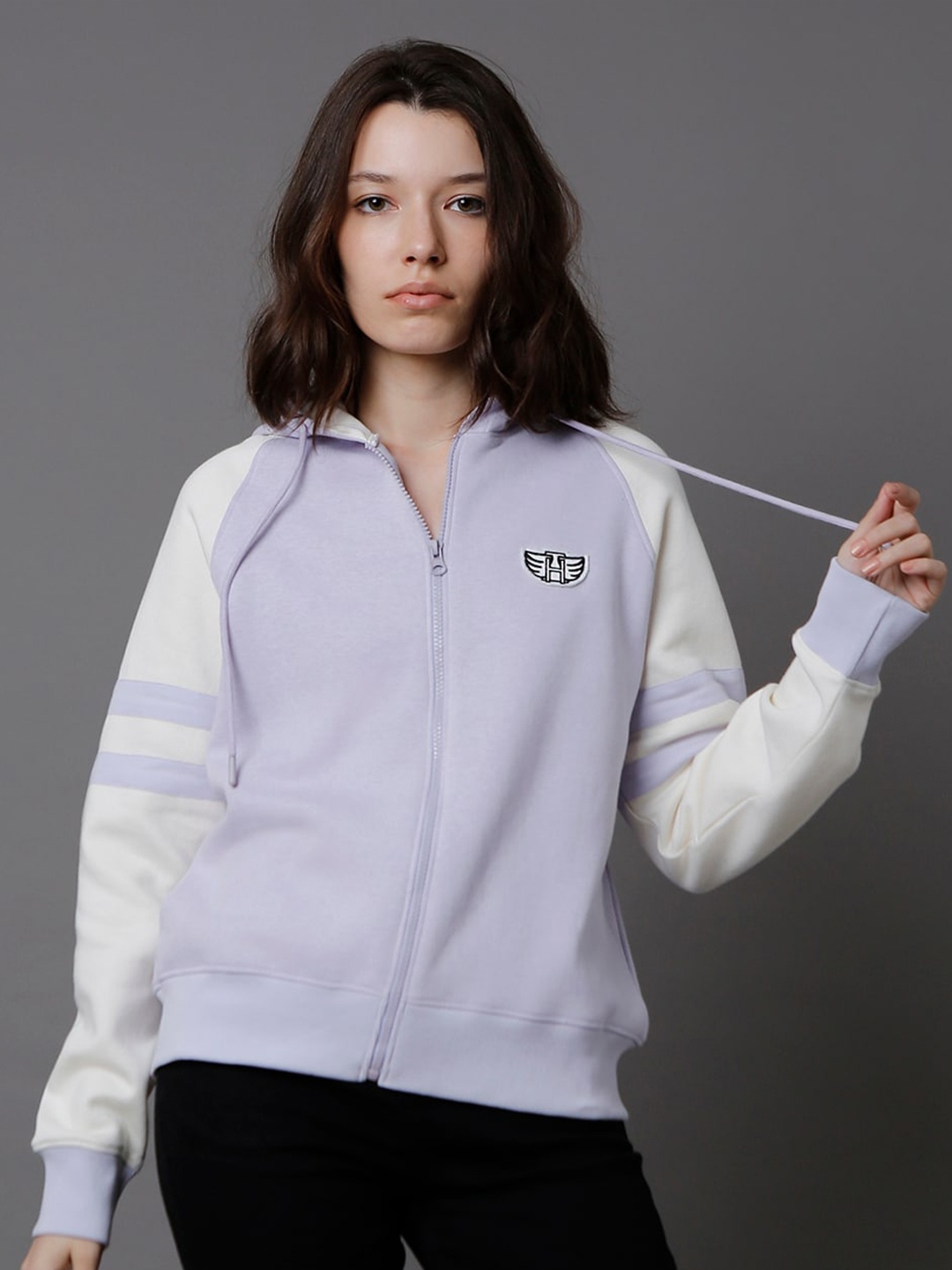 

High Star Colourblocked Hooded Long Sleeve Front-Open Sweatshirt, Purple