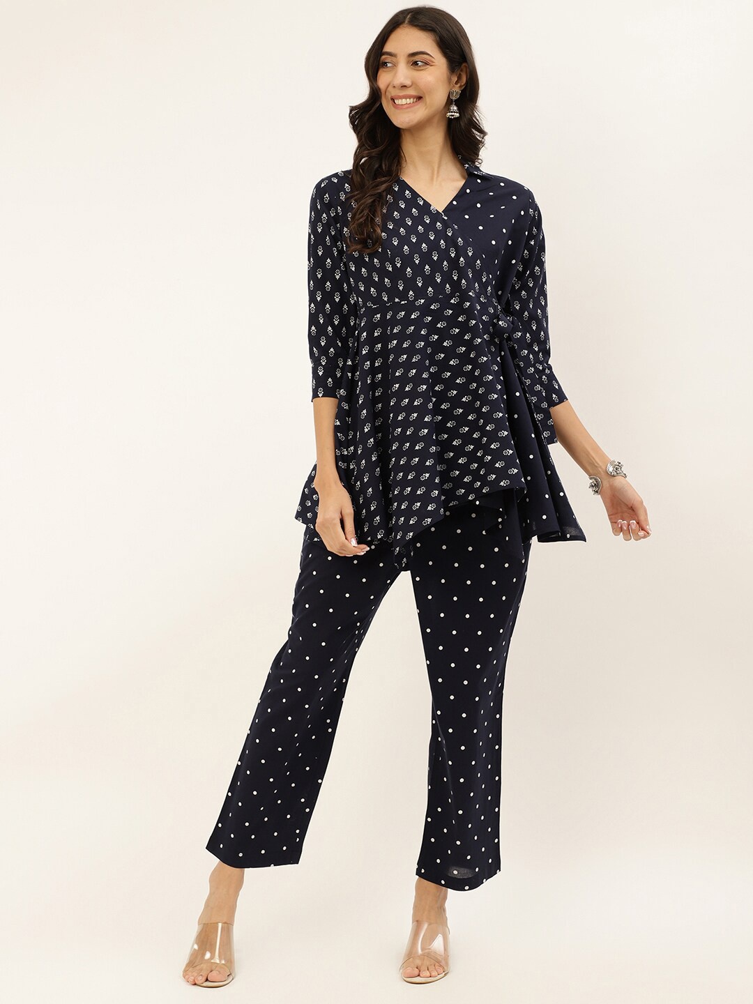 

Negen Printed Cotton Co-Ords Set, Navy blue