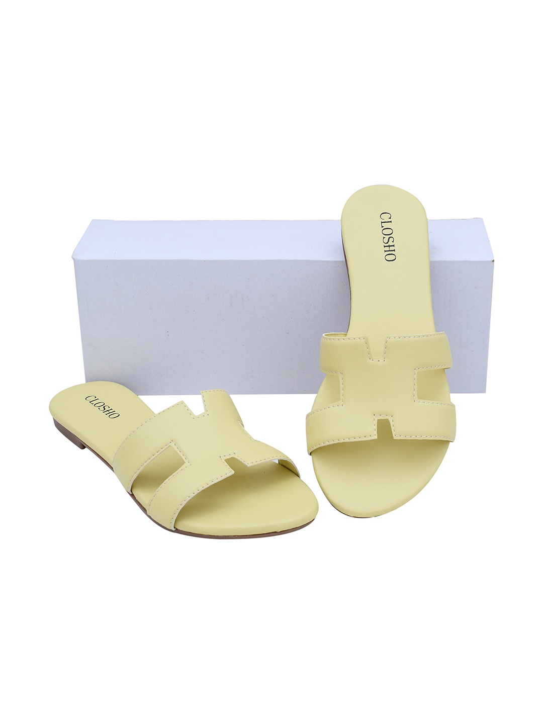 

CLOSHO Slip-On Open Toe Flats, Yellow