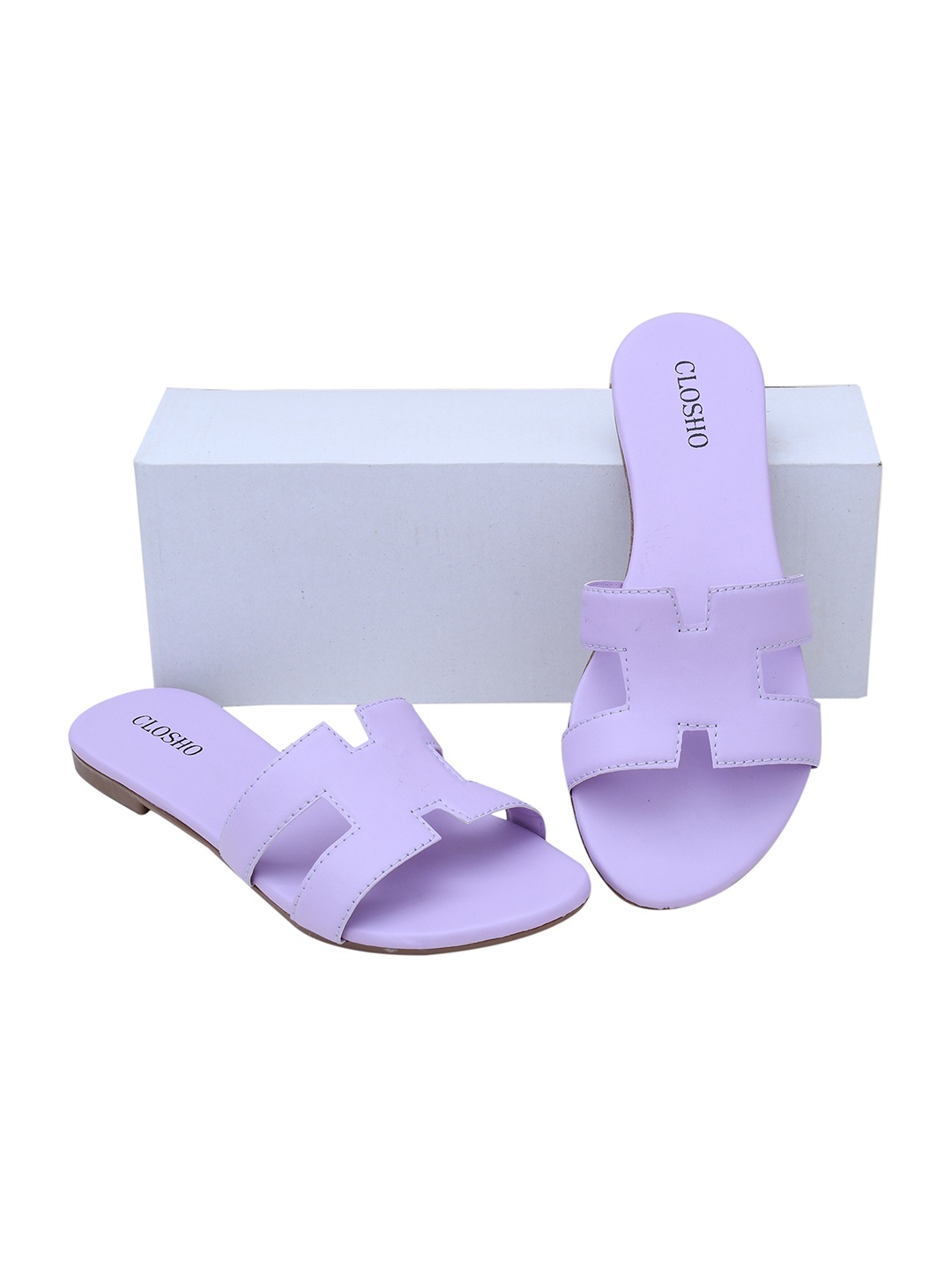 

CLOSHO Slip-On Open Toe Flats, Lavender