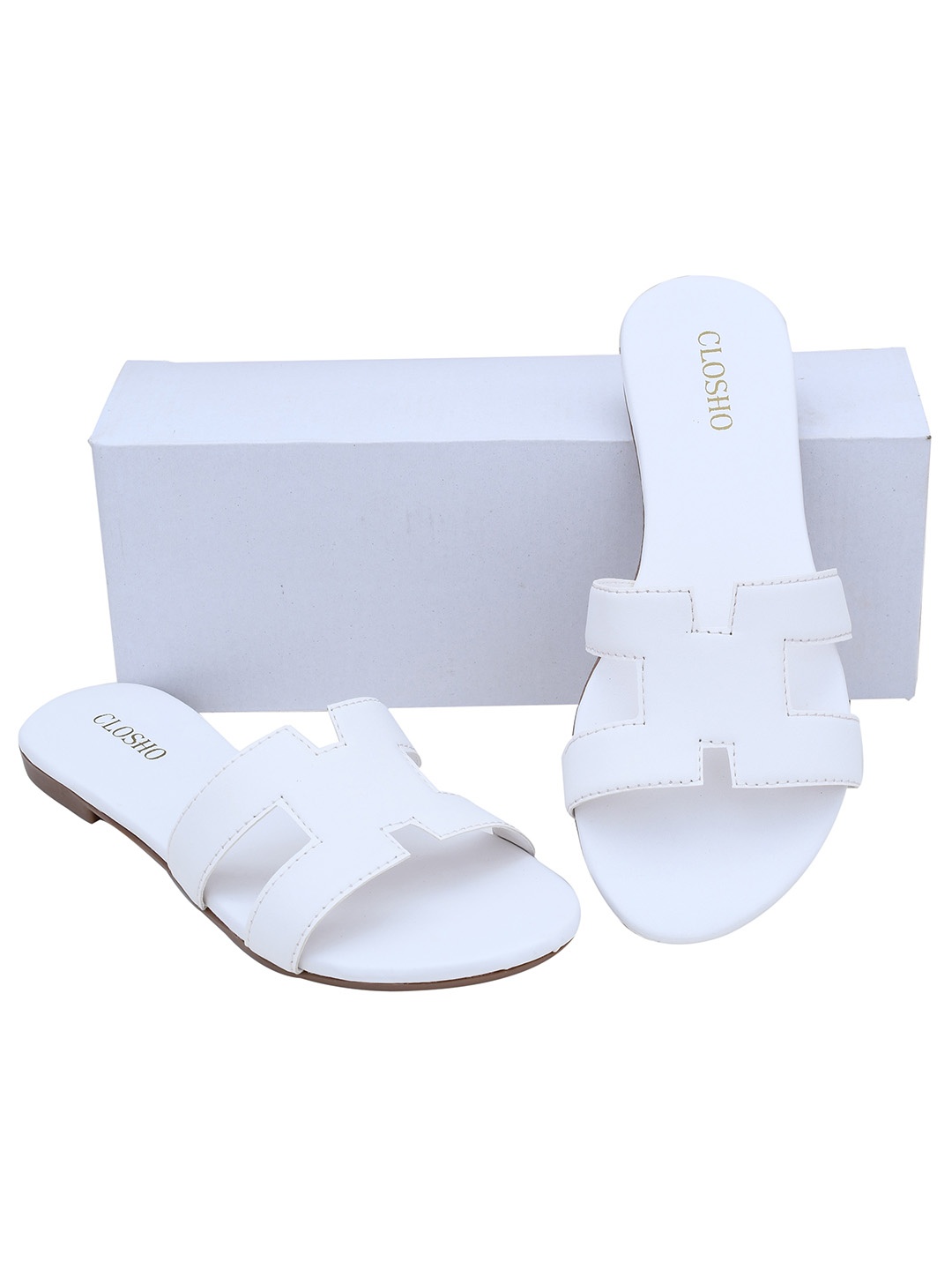 

CLOSHO Open Toe Flats, White