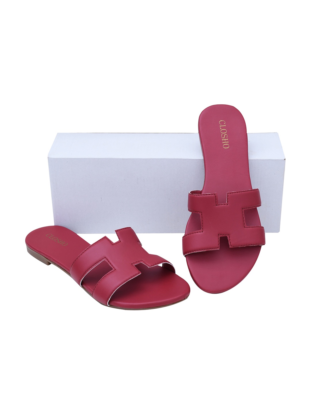 

CLOSHO Laser Cut Open Toe Flats, Maroon