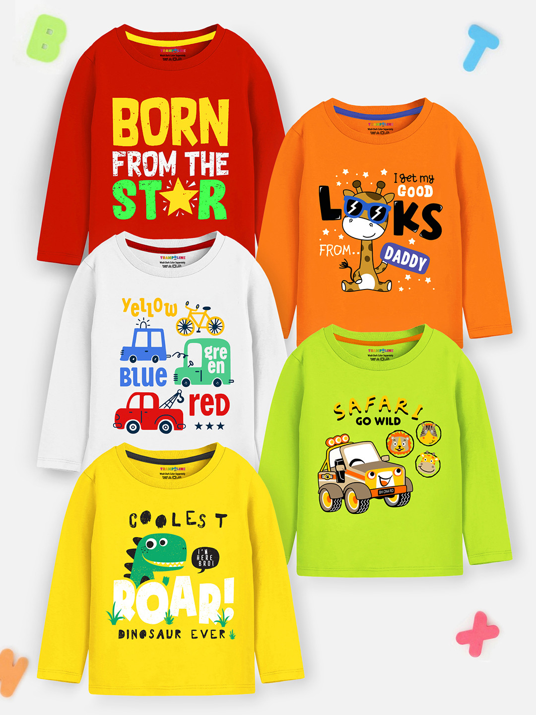 

Trampoline Boys Pack of 5 Typography Printed T-shirts, Yellow