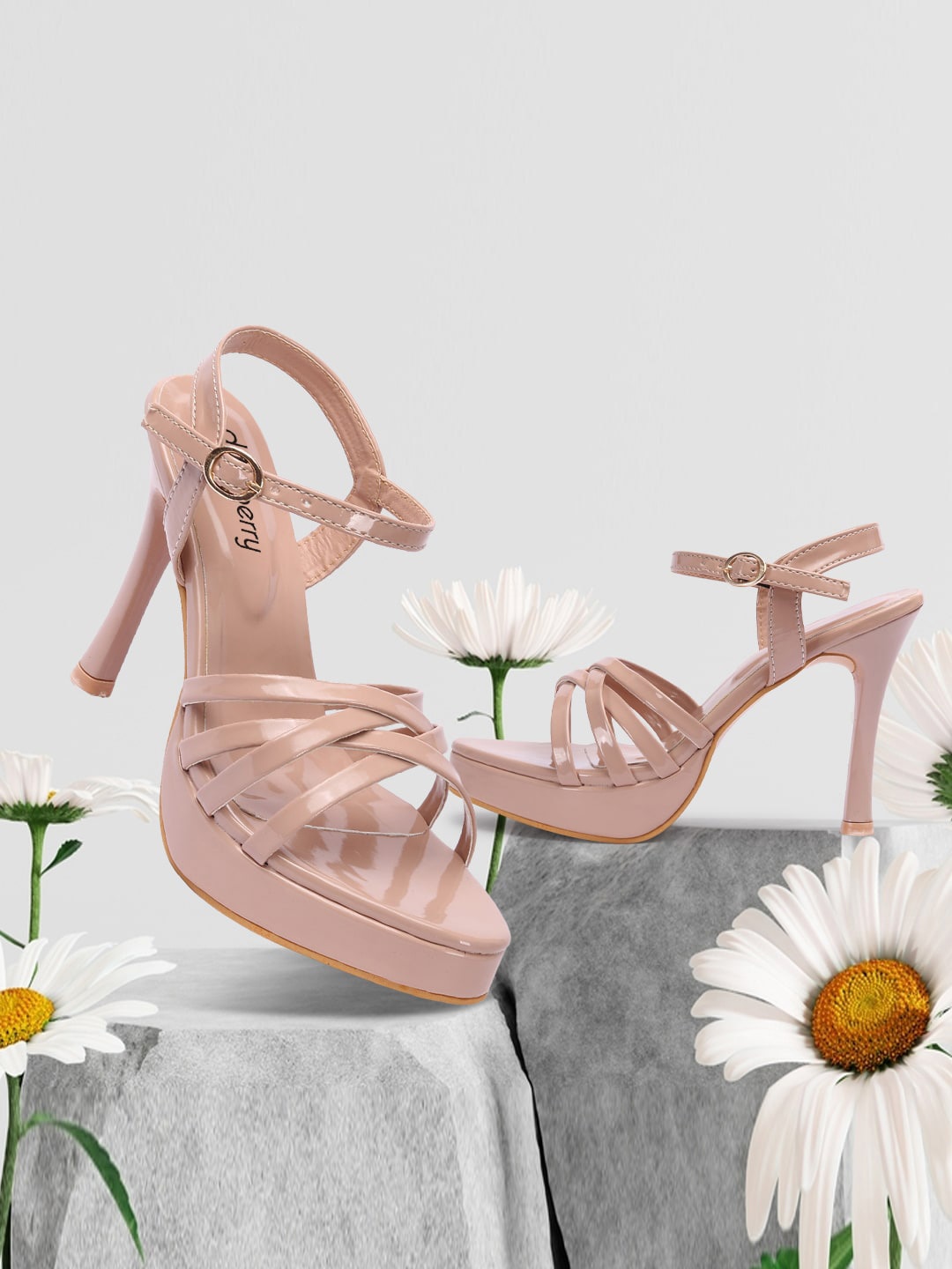 

DressBerry Cream-Coloured Party Open Toe Platform Heels With Buckles