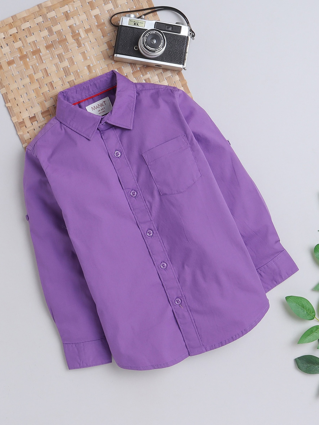 

MANET Boys Spread Collar Cotton Casual Shirt, Violet