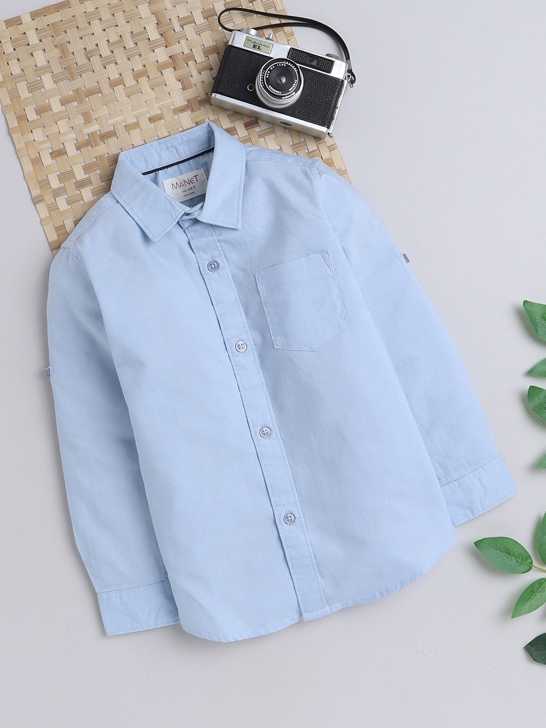 

MANET Boys Spread Collar Cotton Casual Shirt, Blue