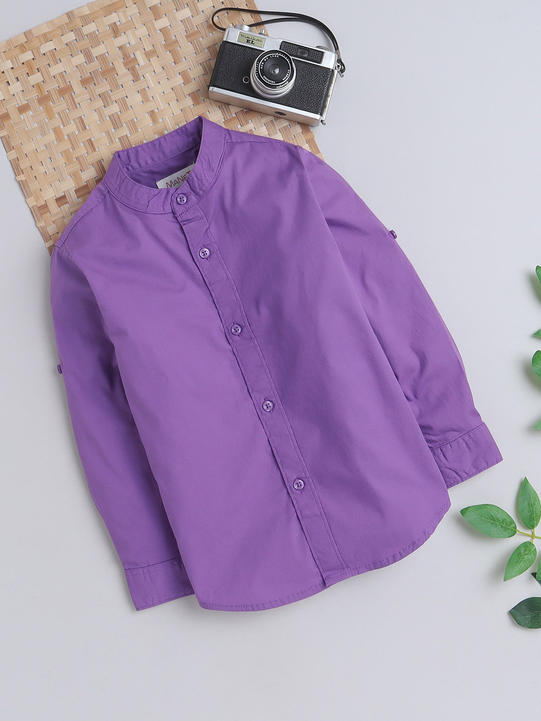 

MANET Boys Mandarin Collar Casual Shirt, Violet