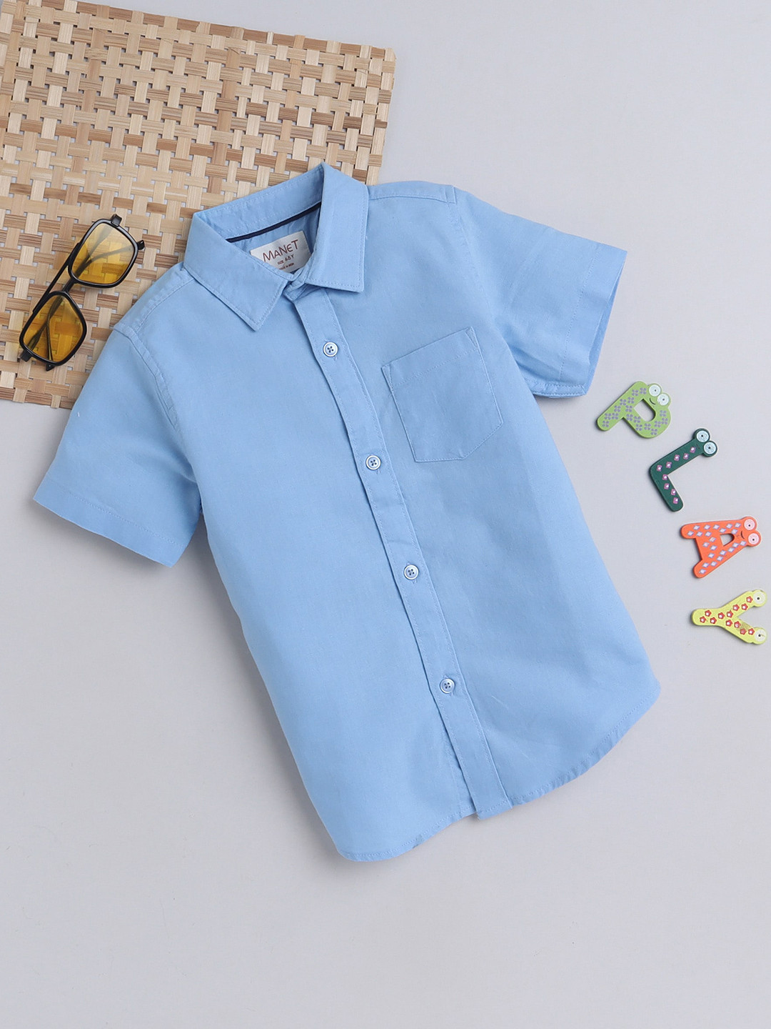 

MANET Boys Spread Collar Cotton Casual Shirt, Blue