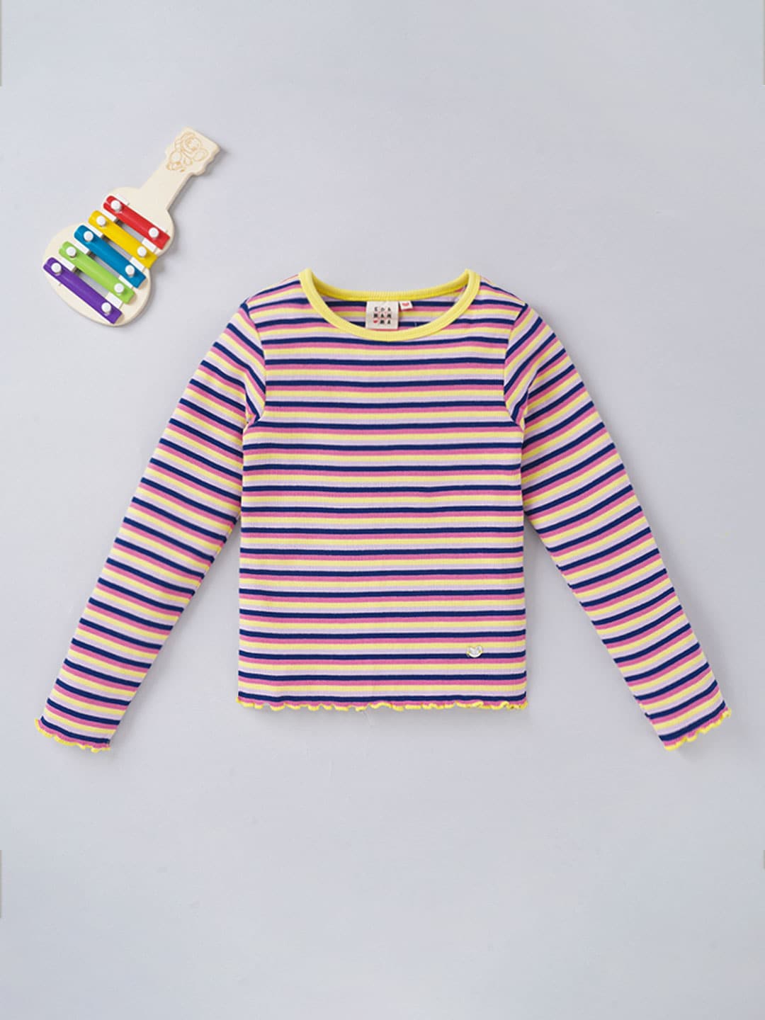 

Ed-a-Mamma Girls Striped Round Neck Cotton T-Shirt, Pink