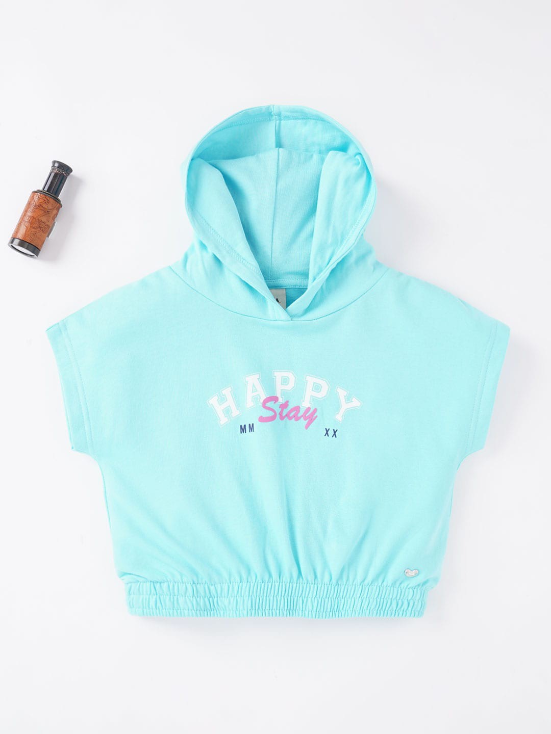

Ed-a-Mamma Girls Typography Printed Hooded Extended Sleeves Cotton T-shirt, Blue