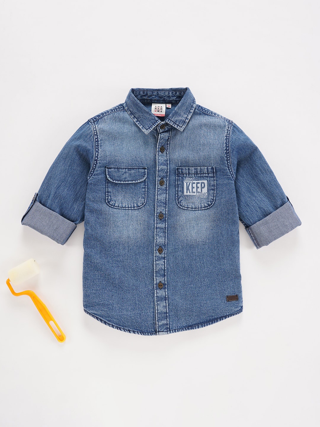 

Ed-a-Mamma Boys Faded Regular Fit Opaque Cotton Casual Shirt, Blue