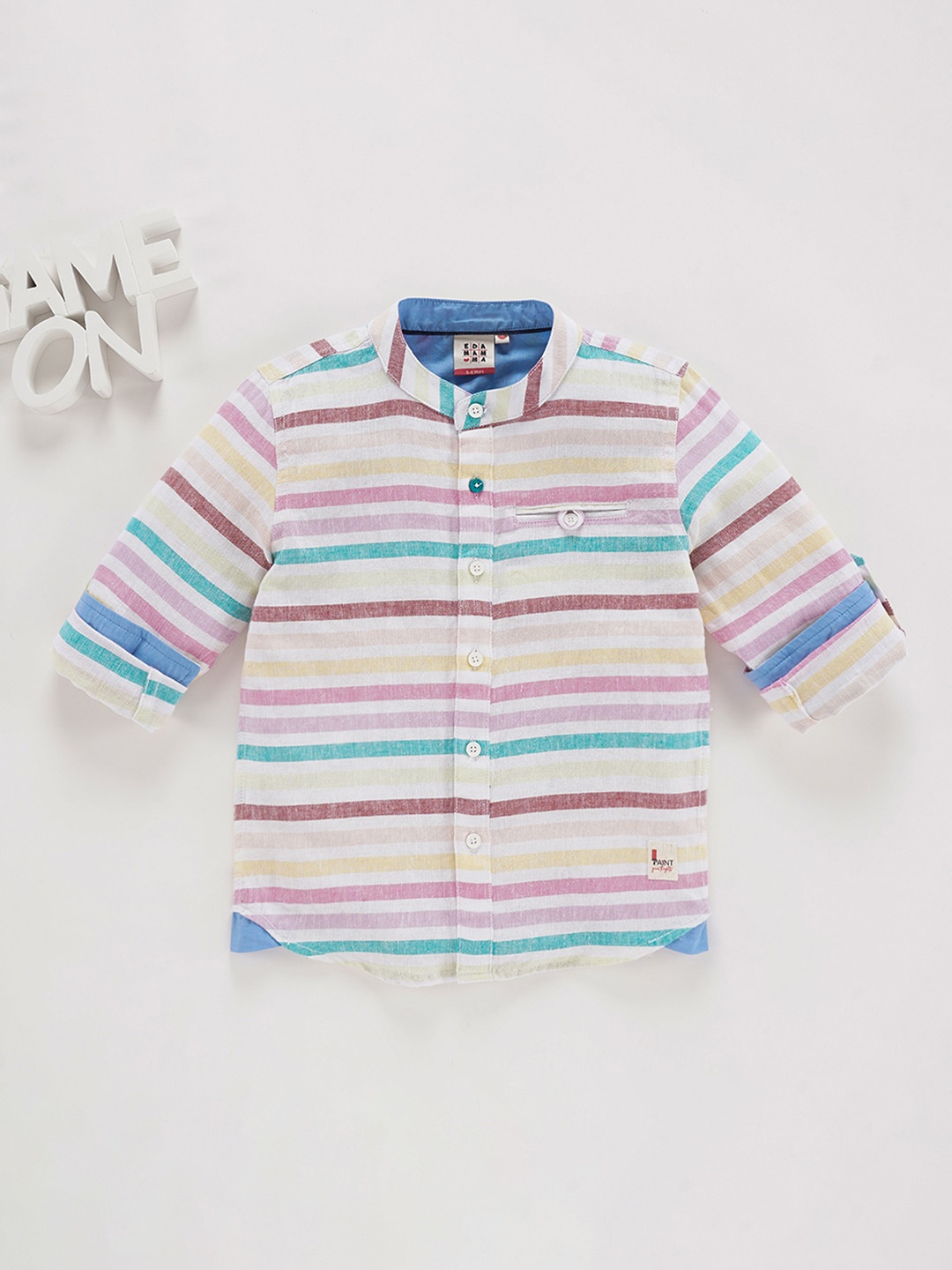 

Ed-a-Mamma Boys Horizontal Striped Regular Fit Opaque Cotton Casual Shirt, White