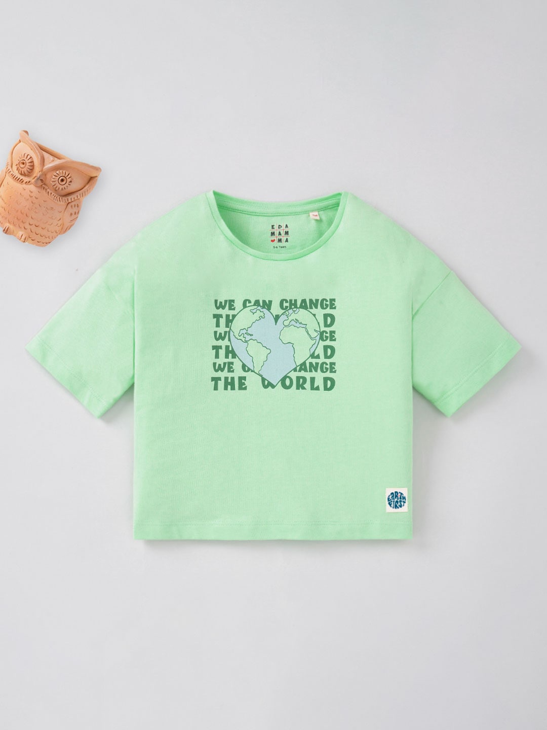 

Ed-a-Mamma Girls Typography Printed Round Neck Cotton Boxy T-Shirt, Green