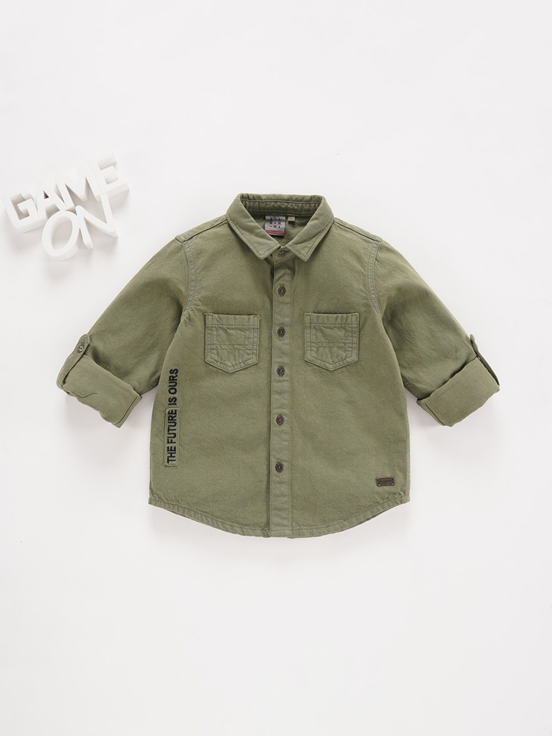 

Ed-a-Mamma Boys Spread Collar Cotton Casual Shirt, Olive