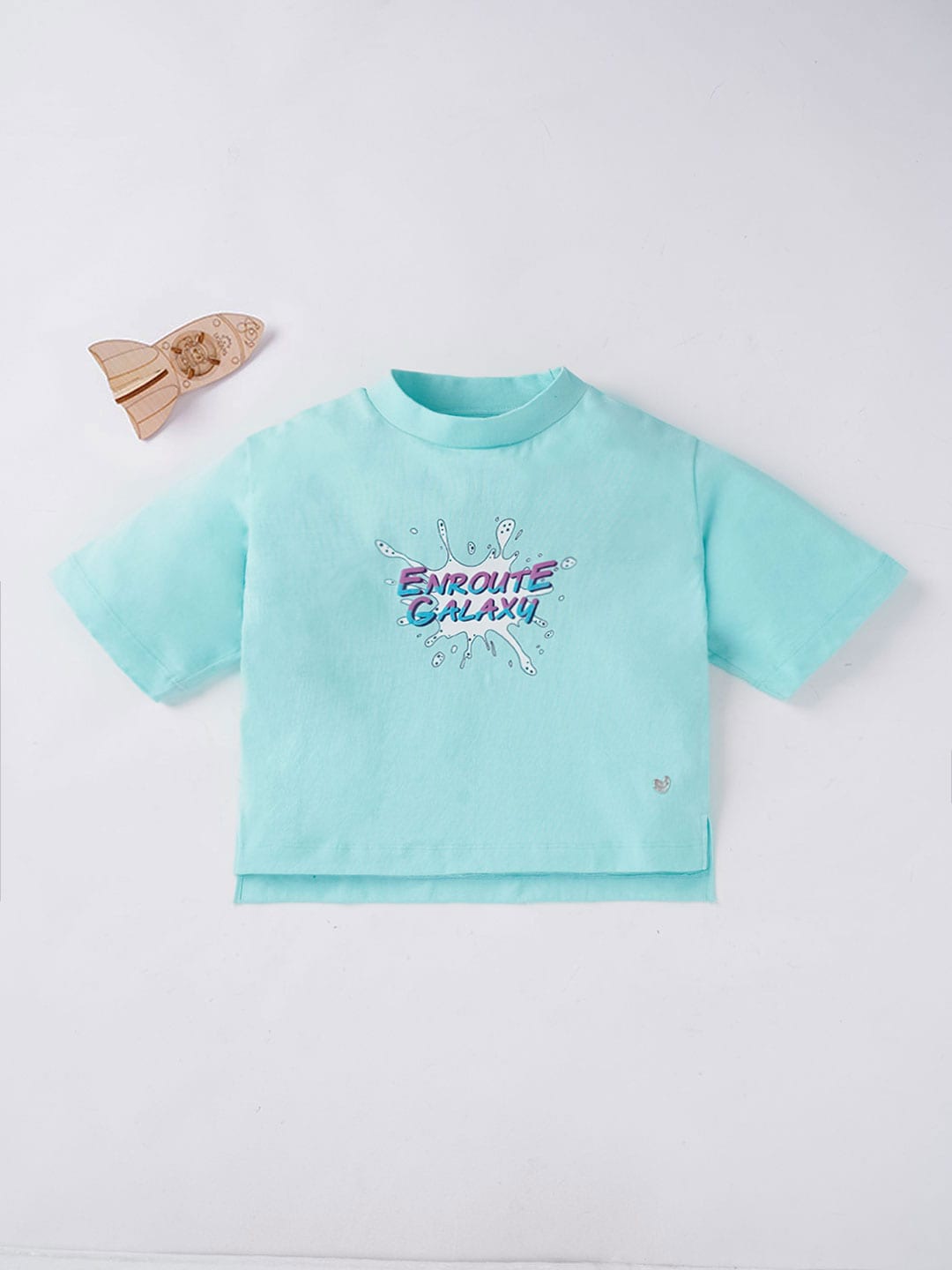 

Ed-a-Mamma Girls Typography Printed Round Neck Pure Cotton Boxy Fit T-Shirt, Blue