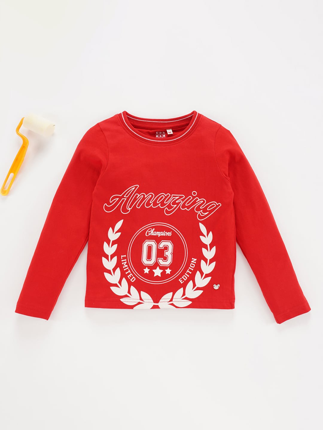 

Ed-a-Mamma Girls Typography Printed Round Neck Pure Cotton T-Shirt, Red