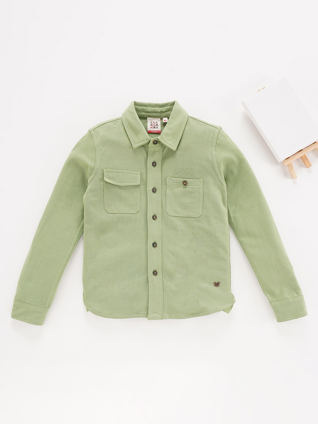 

Ed-a-Mamma Boys Spread Collar Opaque Casual Cotton Shirt, Green