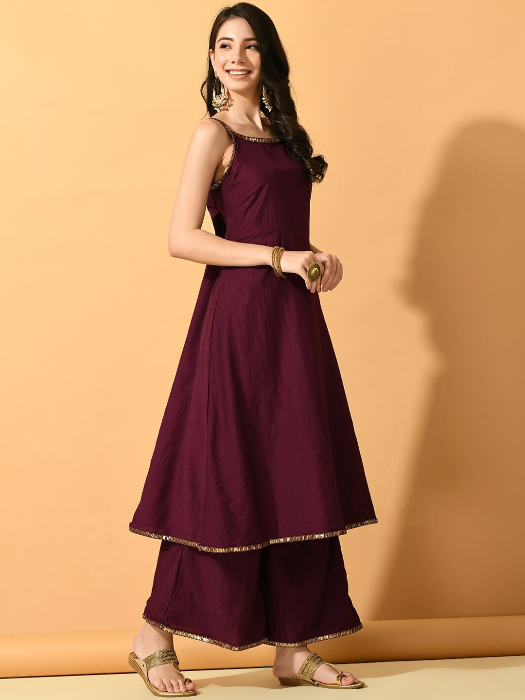 

Sangria A Line Flared Kurta With Palazzo, Violet
