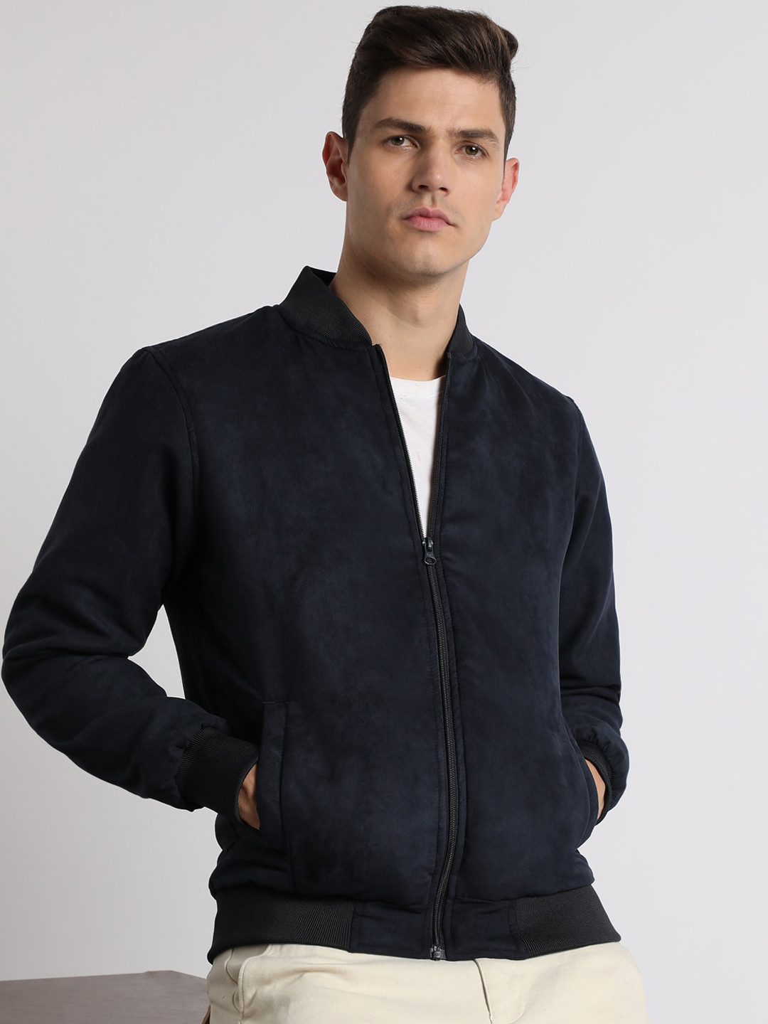 

Dennis Lingo Stand Collar Bomber Jacket, Navy blue
