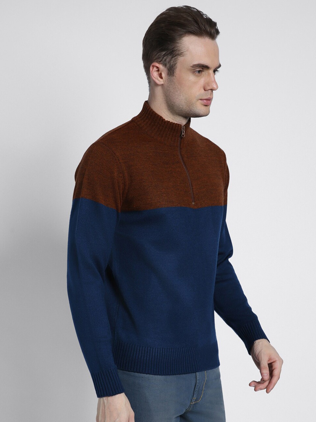 

Dennis Lingo Colourblocked Stand Collar Pullover Sweater, Rust