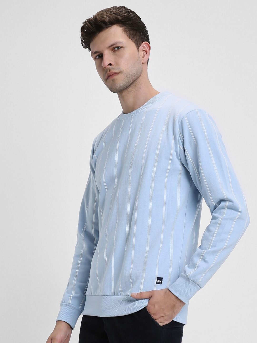 

Dennis Lingo Striped Round Neck Pullover Sweatshirt, Blue