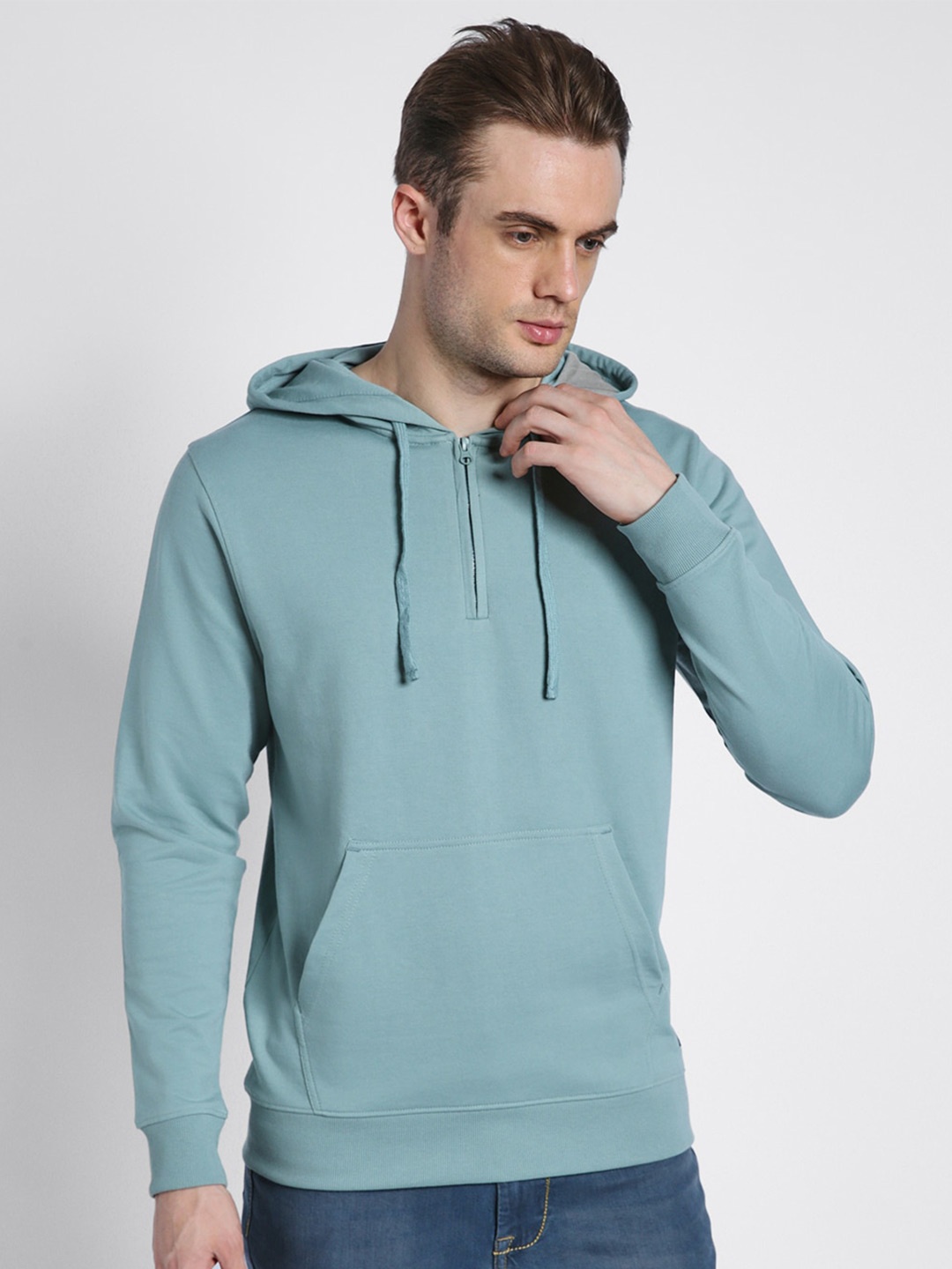 

Dennis Lingo Front-Open Hooded Sweatshirt, Sea green