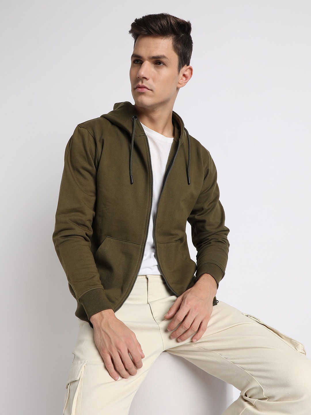 

Dennis Lingo Hooded Long Sleeves Open Front Sweatshirt, Olive