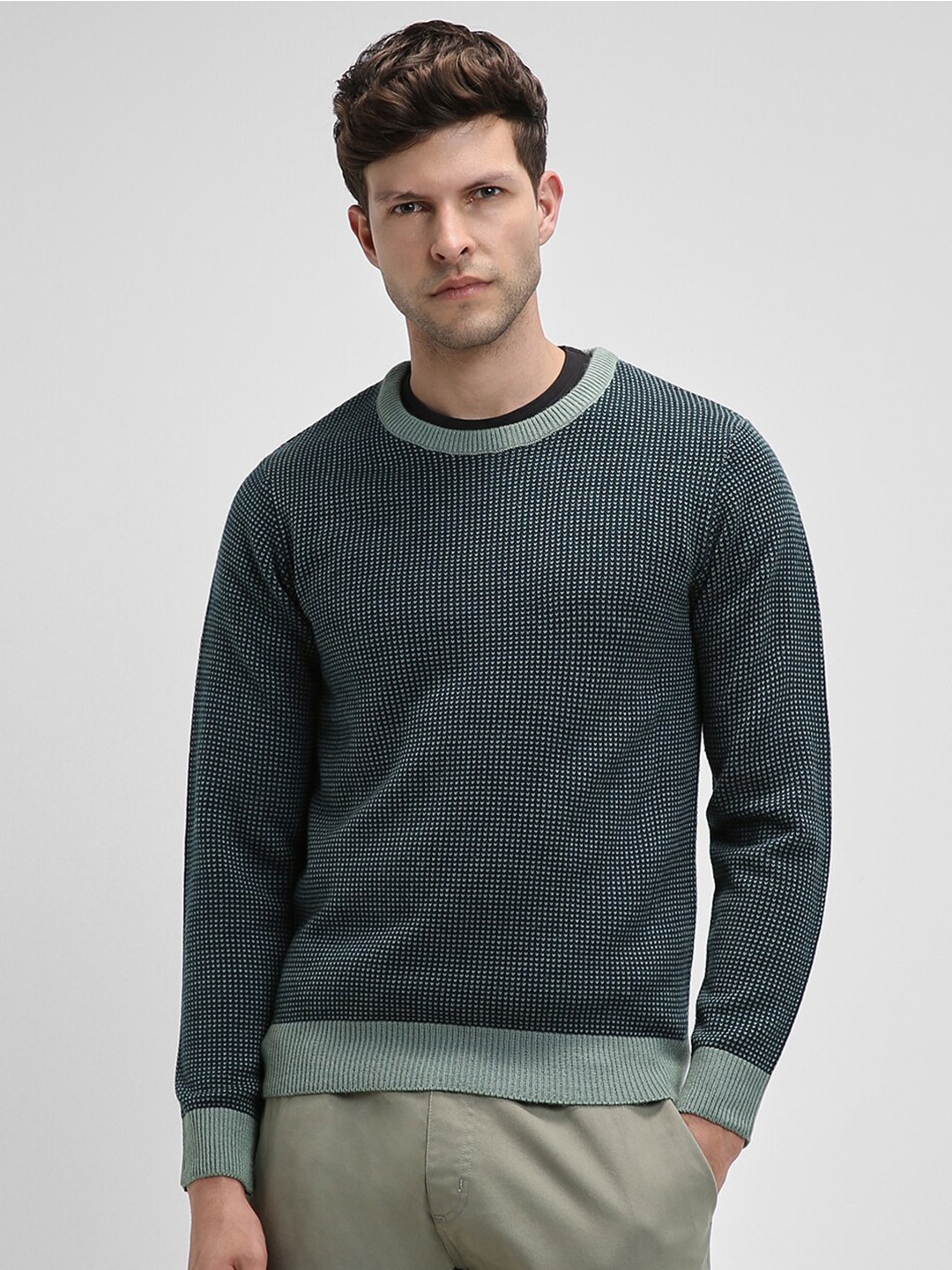 

Dennis Lingo Self Design Round Neck Acrylic Pullover Sweater, Teal