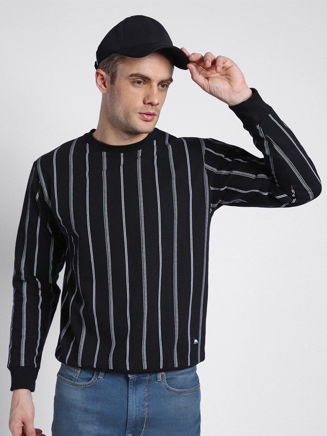 

Dennis Lingo Striped Round Neck Sweatshirt, Black