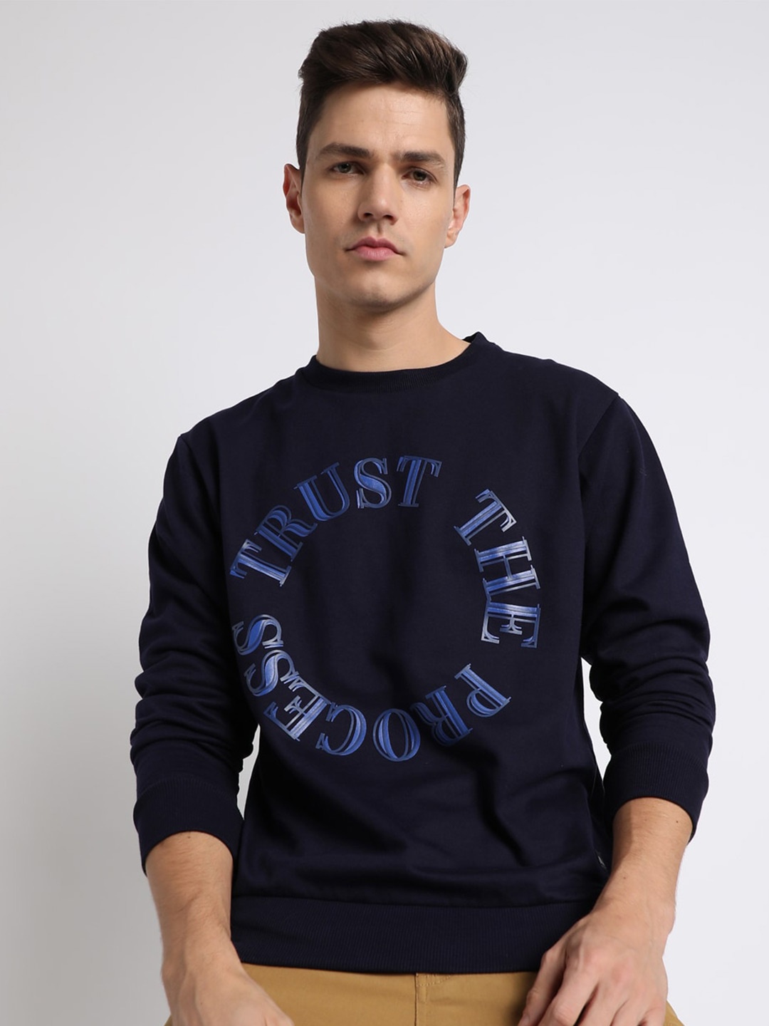 

Dennis Lingo Typography Printed Cotton Pullover Sweatshirt, Navy blue