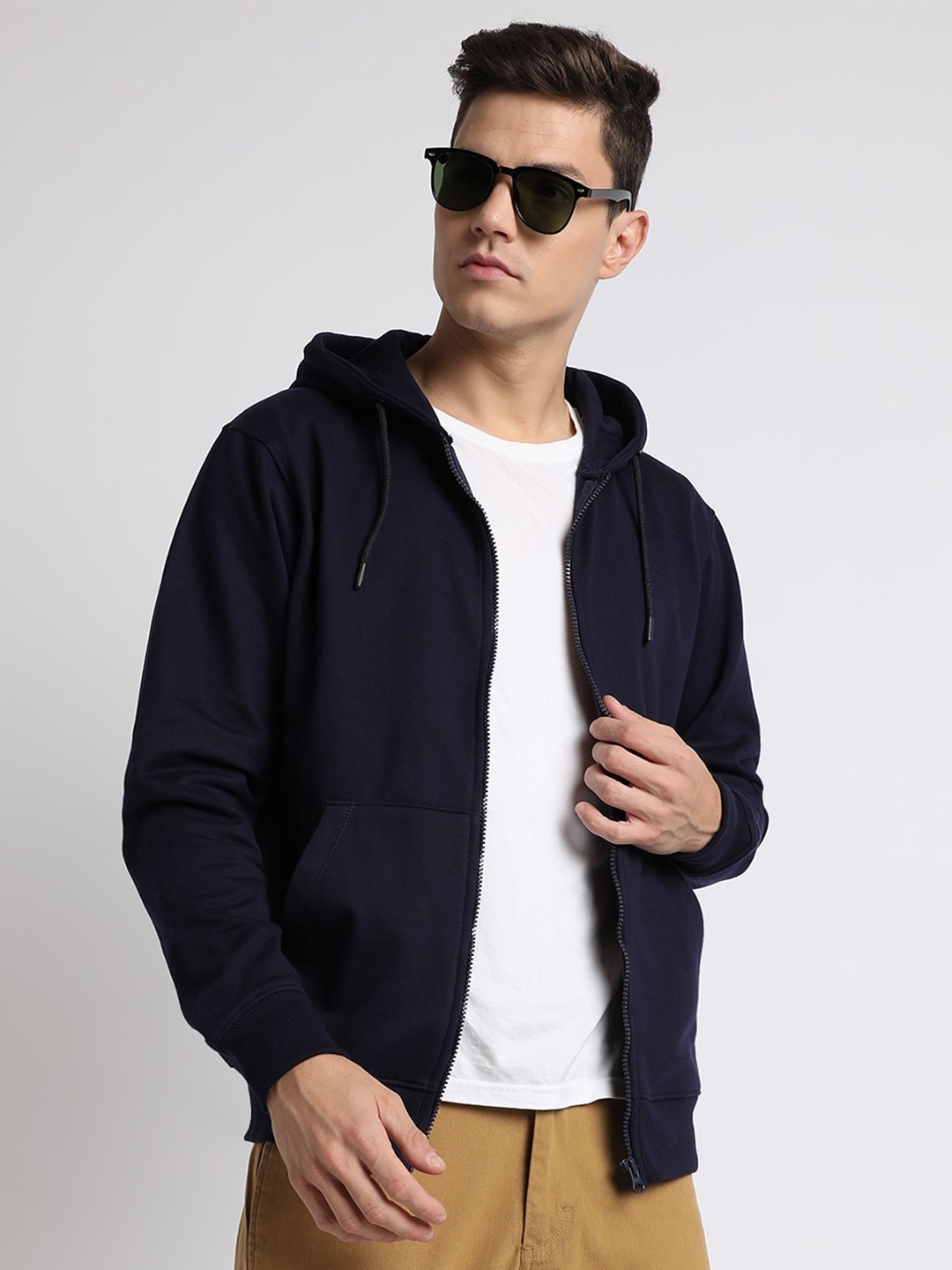 

Dennis Lingo Hooded Ribbed Cotton Front-Open Sweatshirt, Navy blue