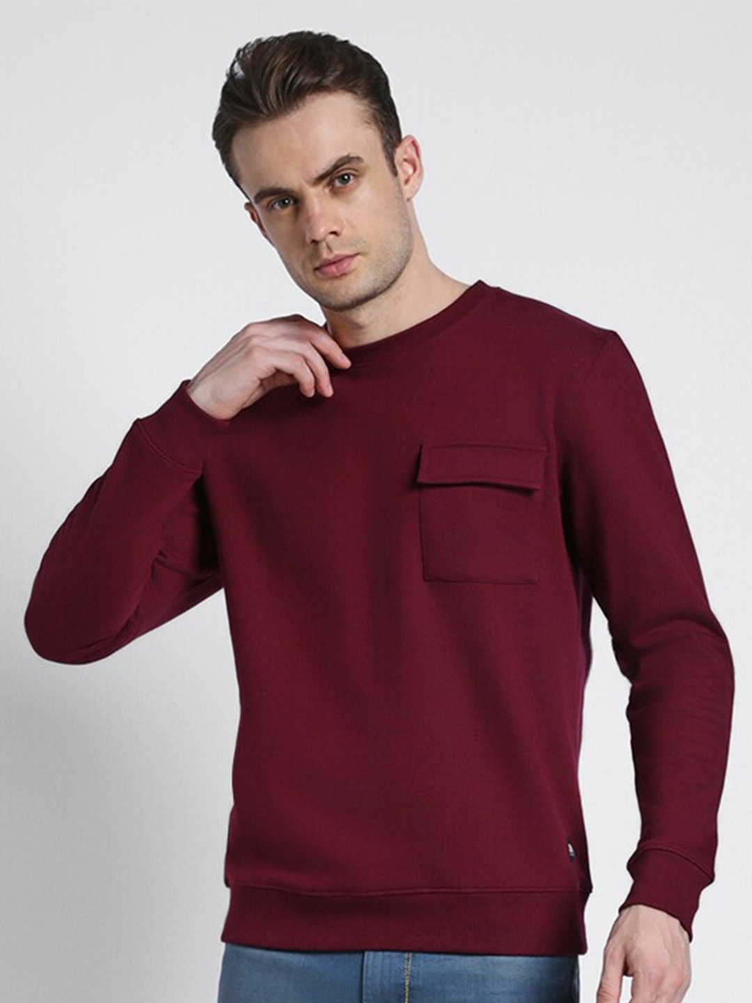 

Dennis Lingo Round Neck Ribbed Cotton Pullover Sweatshirt, Maroon
