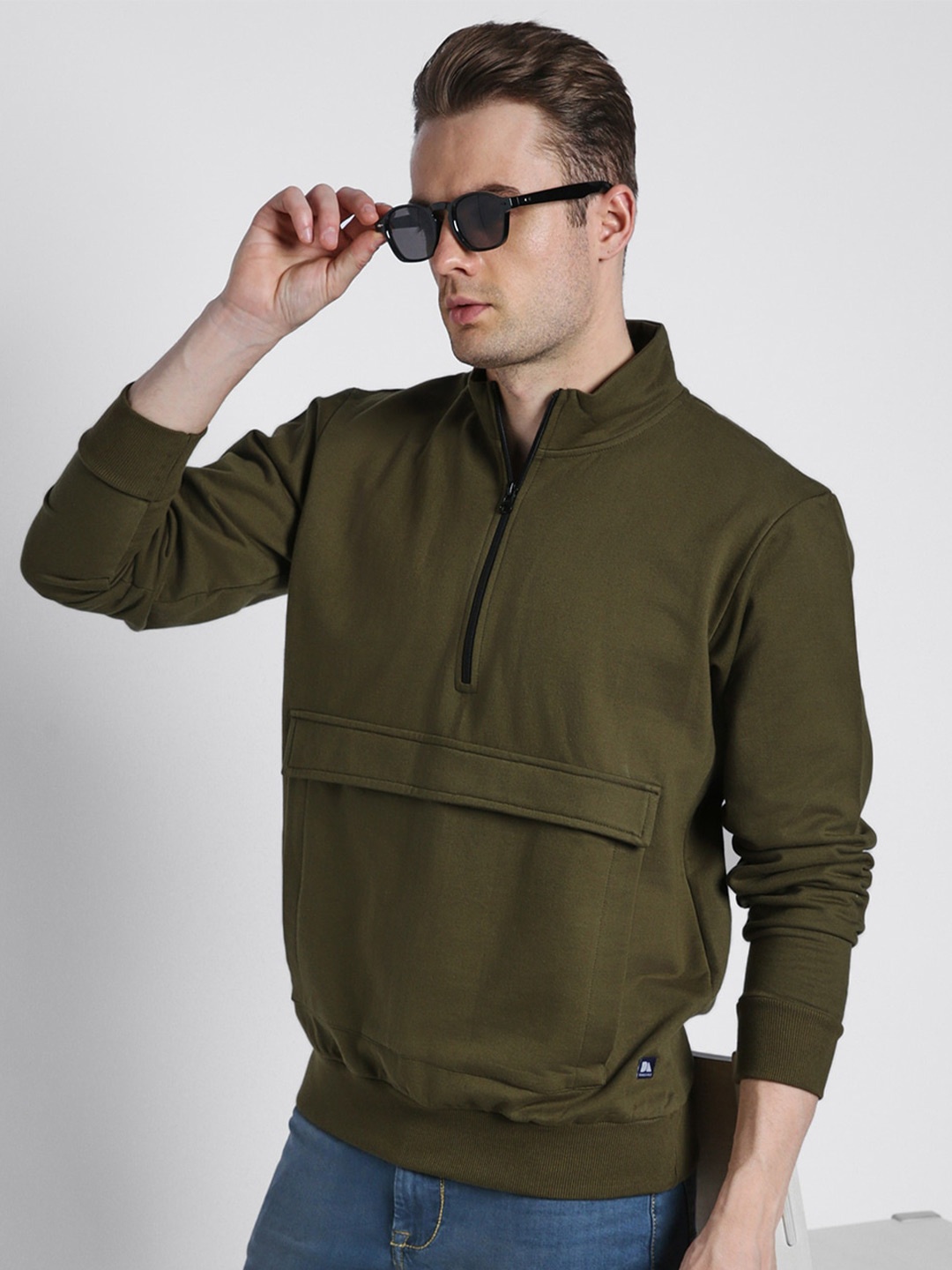 

Dennis Lingo Mock Collar Half Zipper Pullover Sweatshirt, Olive