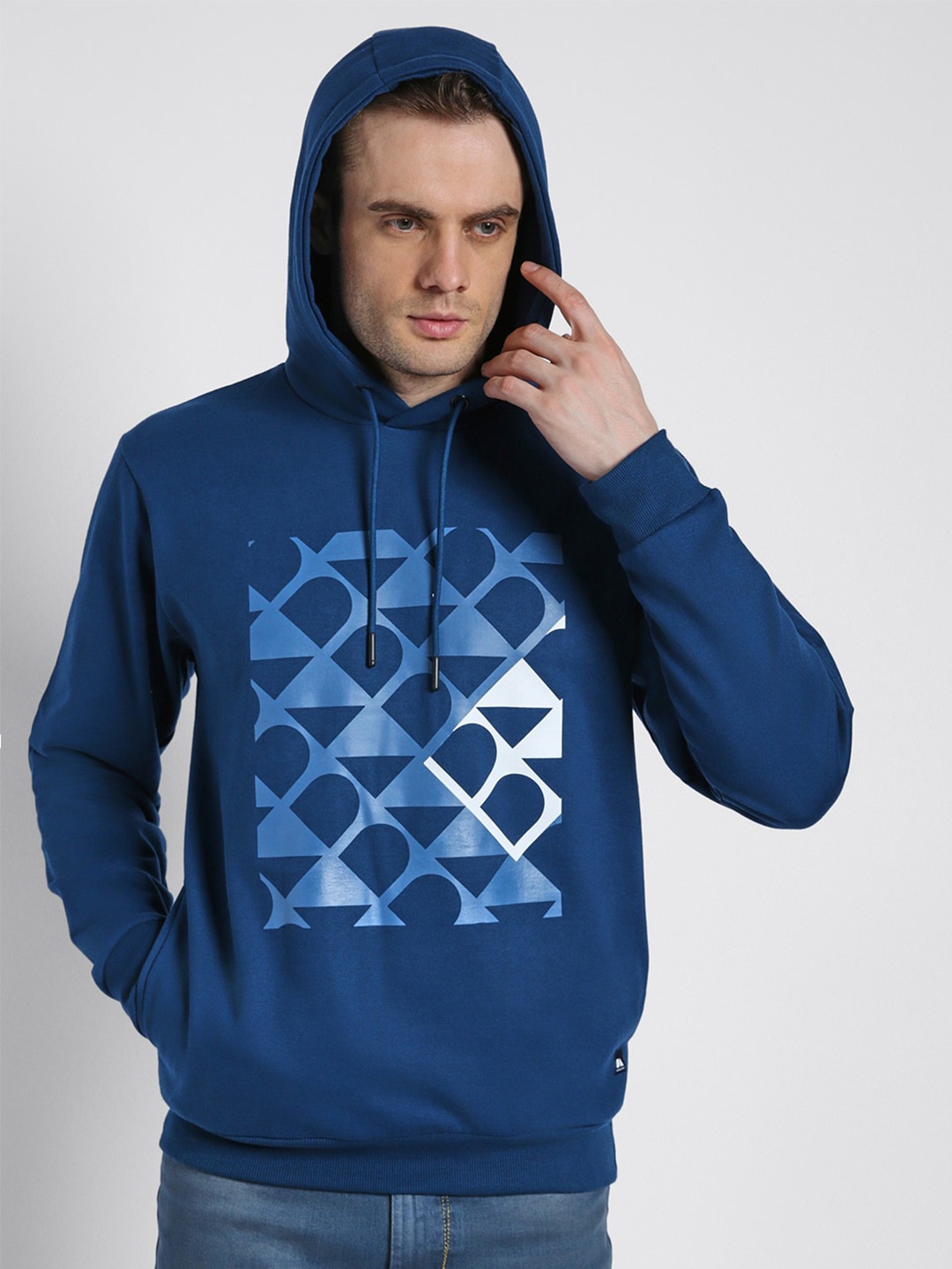 

Dennis Lingo Geometric Printed Long Sleeves Hooded Pullover Sweatshirt, Blue