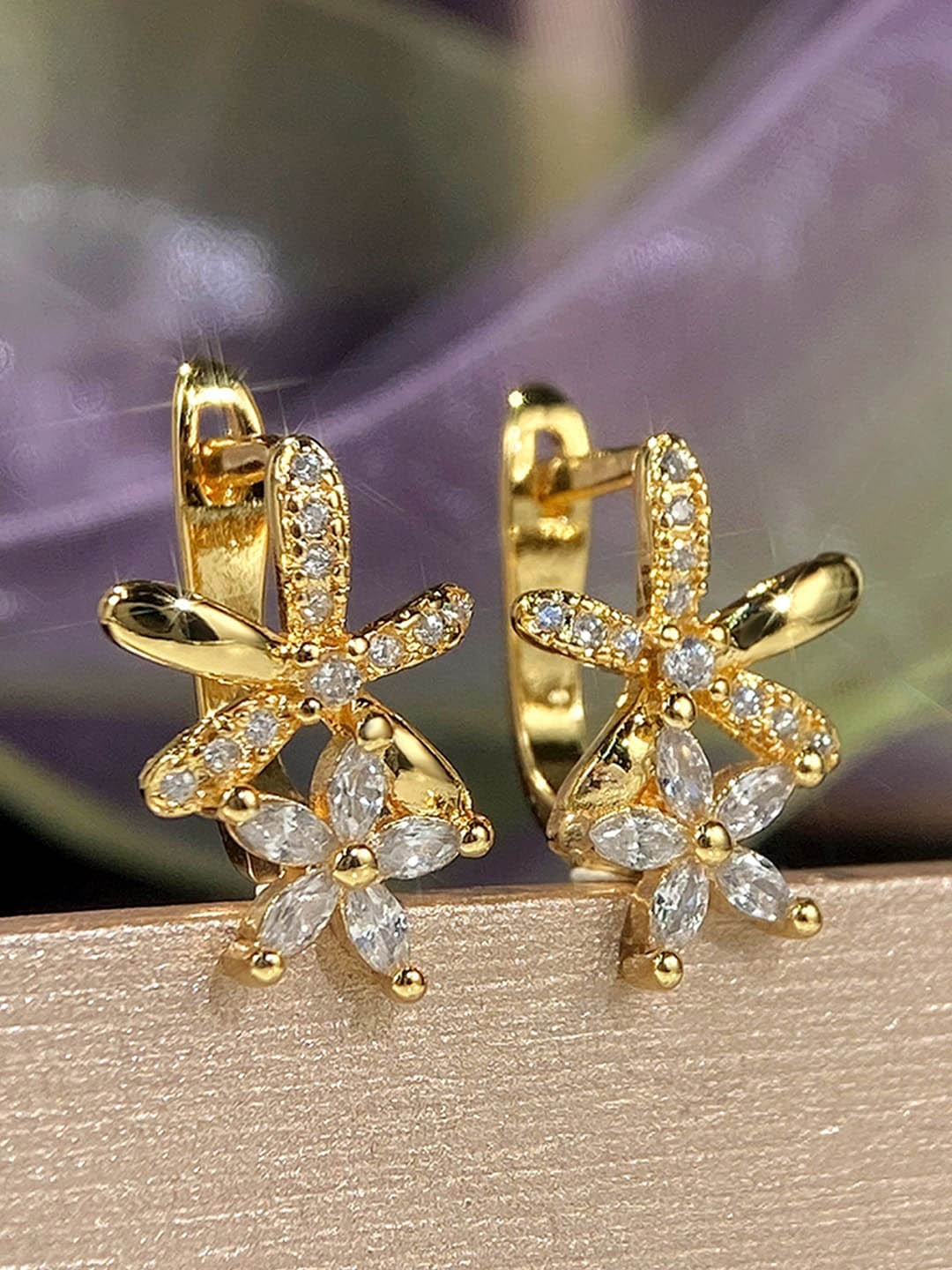 

Jewels Galaxy Gold-Plated American Diamond-Studded Hoop Earrings