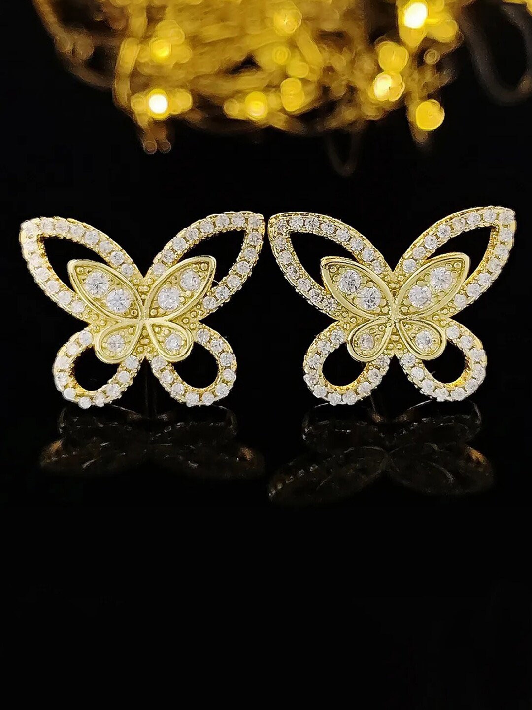 

Jewels Galaxy Gold Plated American Diamond Studded Butterfly Shaped Studs