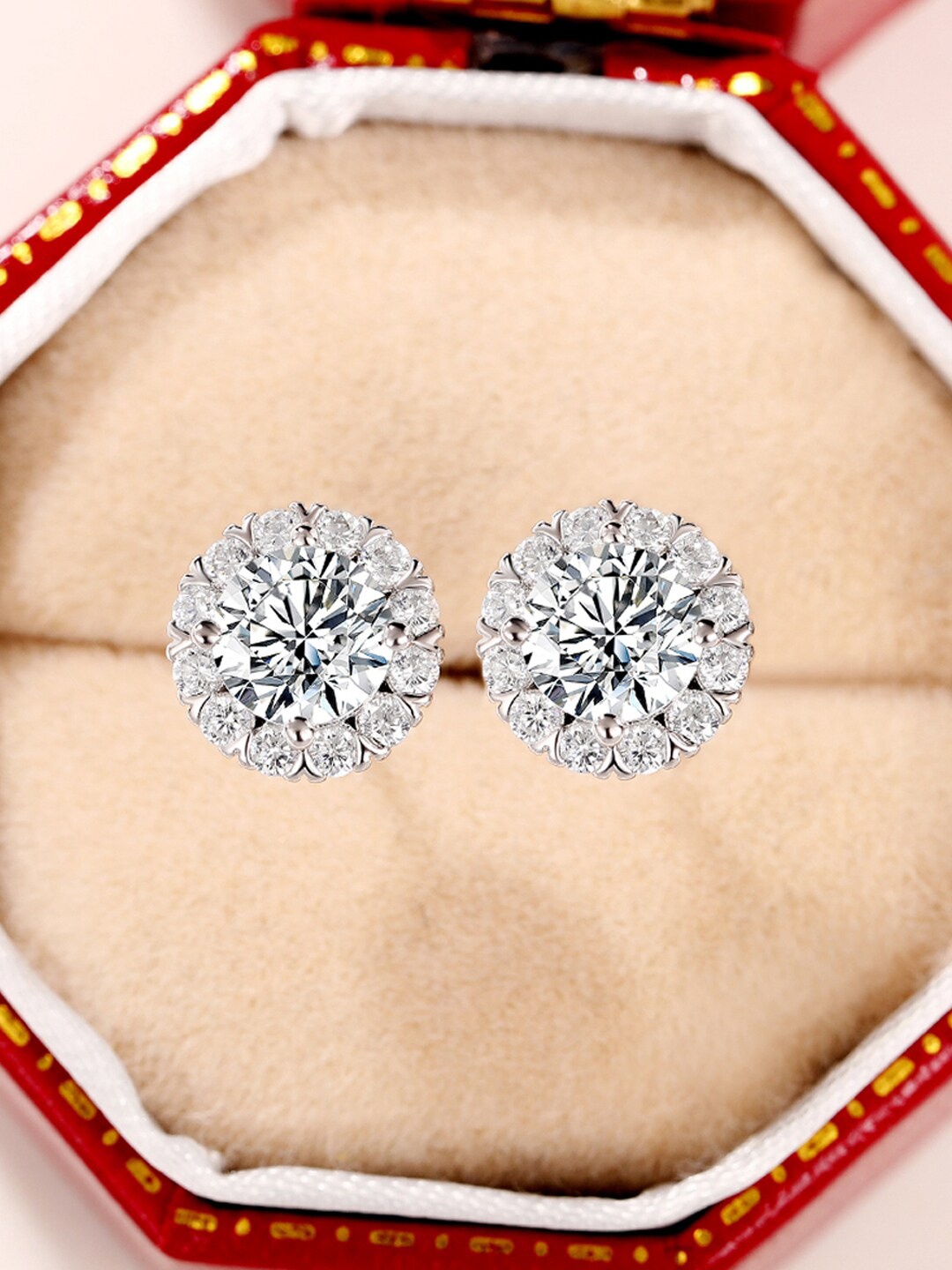 

Jewels Galaxy Silver Plated American Diamond Studded Circular Studs Earrings, White